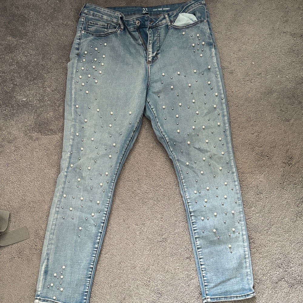 New York & Company Light Blue Skinny Jeans with Studs